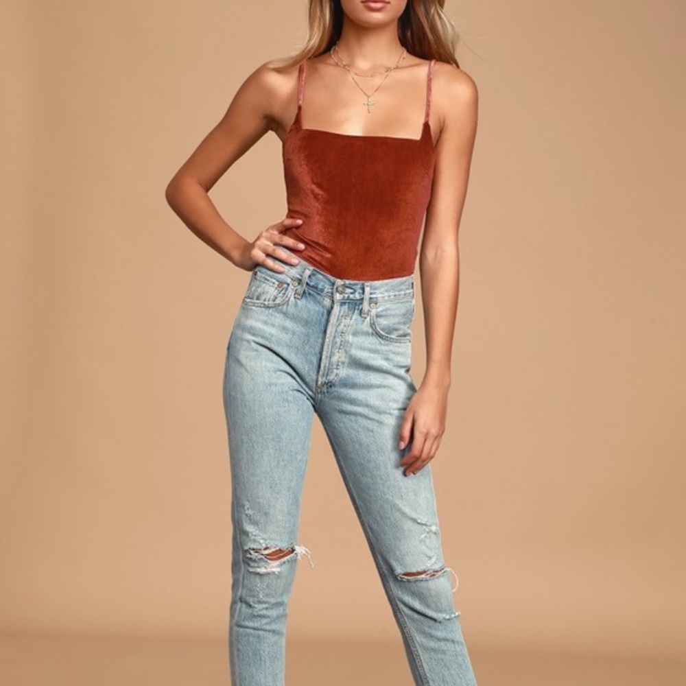 Lulus box neck suede bodysuit